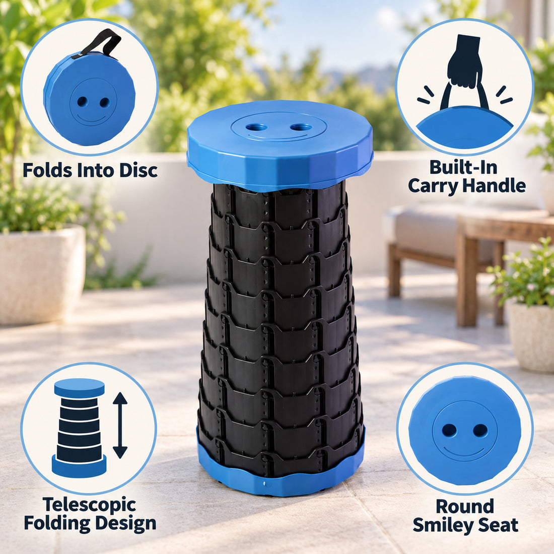 Telescopic Folding Stool, Retractable Portable Camping and Fishing Seat (1 Pc, 42x23 Cm
